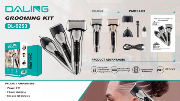 Daling Dl-9253 Professional Grooming Kit 3 In 1 With Lcd Display