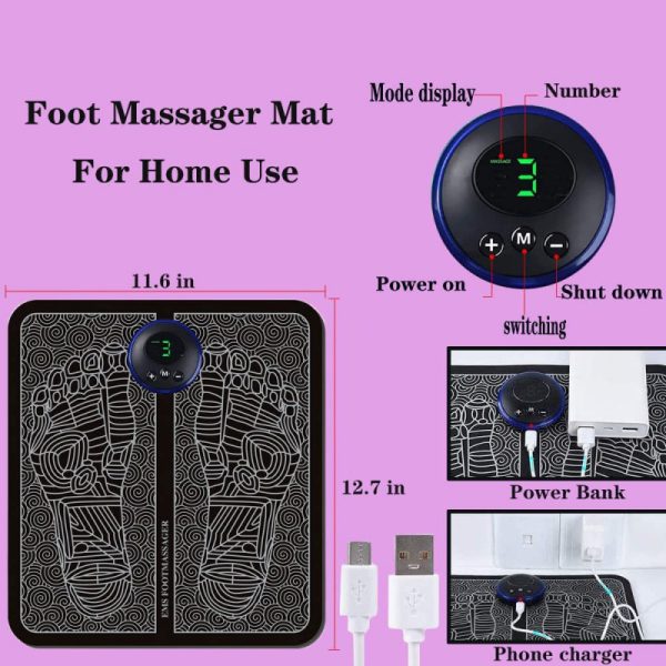 Ems Foot Massager Mat Electric Usb Charging Smart Display Tens Acupuncture Feet Cushion Blood Circulation Pad