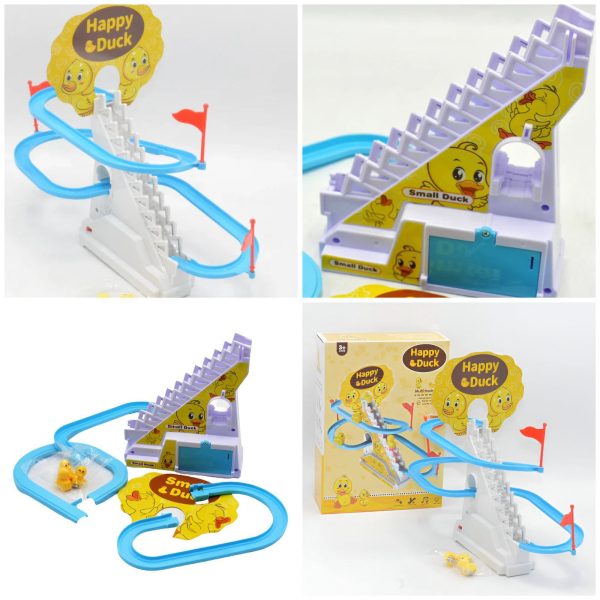 Small Duck Climbing Stairs Toy Diy Racing Track Toy Music Duck Roller Coaster